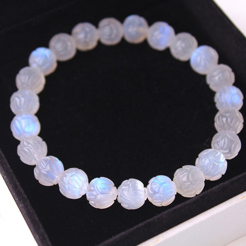 Buddha Stones Natural Moonstone Lotus Love Bracelet - 9mm - image 0