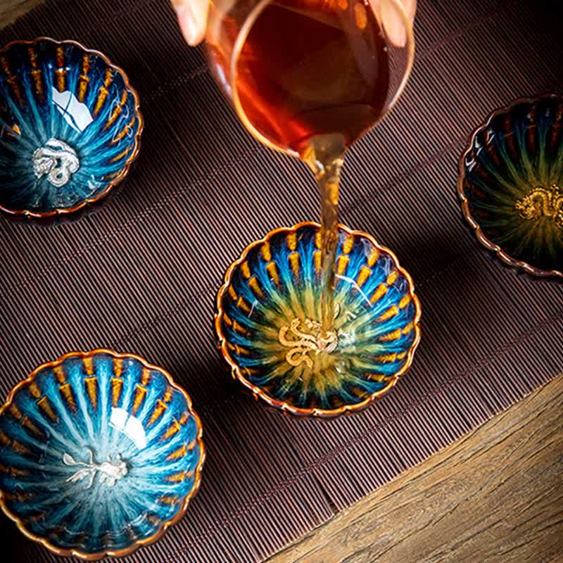 Buddha Stones Lotus Goldfish Auspicious Dragon Phoenix Ceramic Teacup Inlaid Tea Cups 130ml - image 2