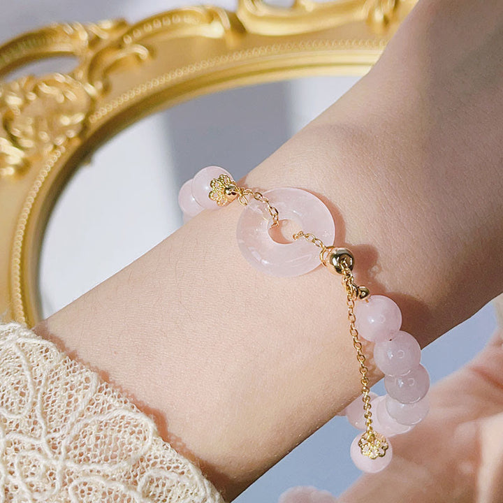Buddha Stones Natural Pink Crystal Peace Buckle Love Charm Bracelet - image 3