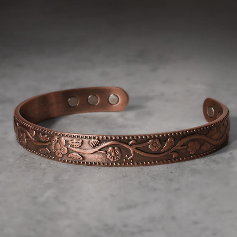 Buddha Stones Floral Magnetic Copper Adjustable Cuff Bracelet Bangle - image 0