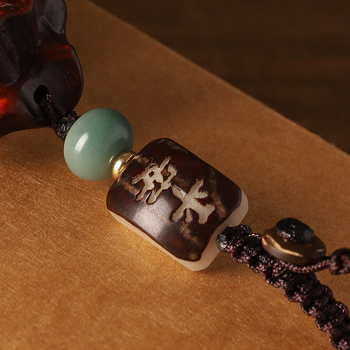Buddha Stones Small Leaf Red Sandalwood Green Sandalwood Money Bag Om Mani Padme Hum Rotatable Protection Keychain Phone Hanging Decoration - image 3