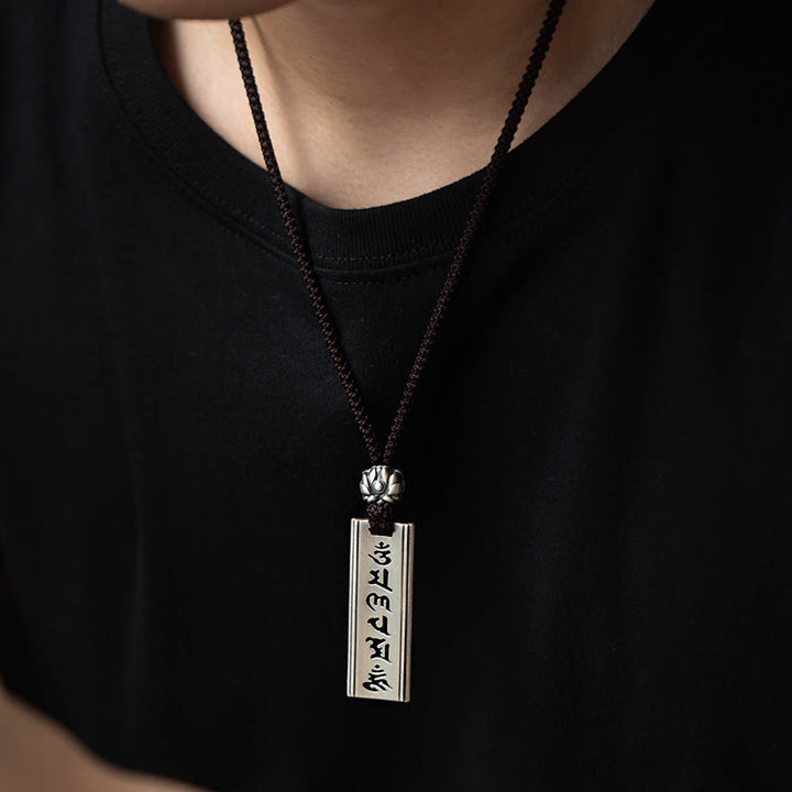 Buddha Stones 999 Sterling Silver Om Mani Padme Hum Engraved Lotus Wisdom Necklace Pendant - image 2