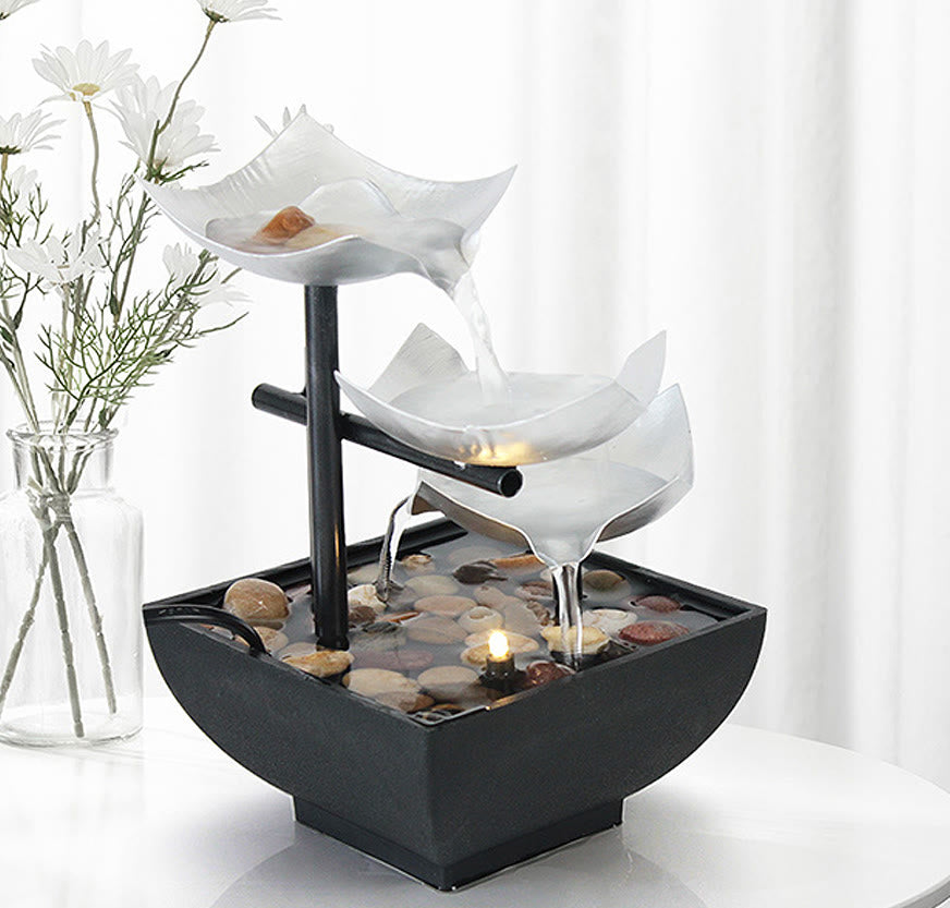 Buddha Stones Three Layers Waterfall Fountain Tabletop Lotus Ornaments With River Rocks Desktop Decoration - image 1