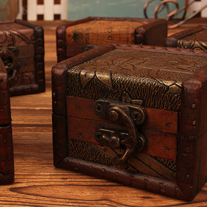 Buddha Stones Retro Small Square Wood Jewelry Box Lotus Grass Flower Grape Copper Coin Daffodil Jewelry Storage Box - image 11