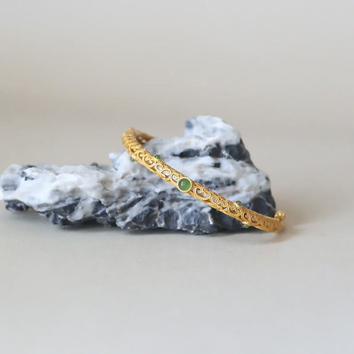 Buddha Stones Cyan Jade Copper Auspicious Clouds Calm Healing Bracelet Bangle - image 2