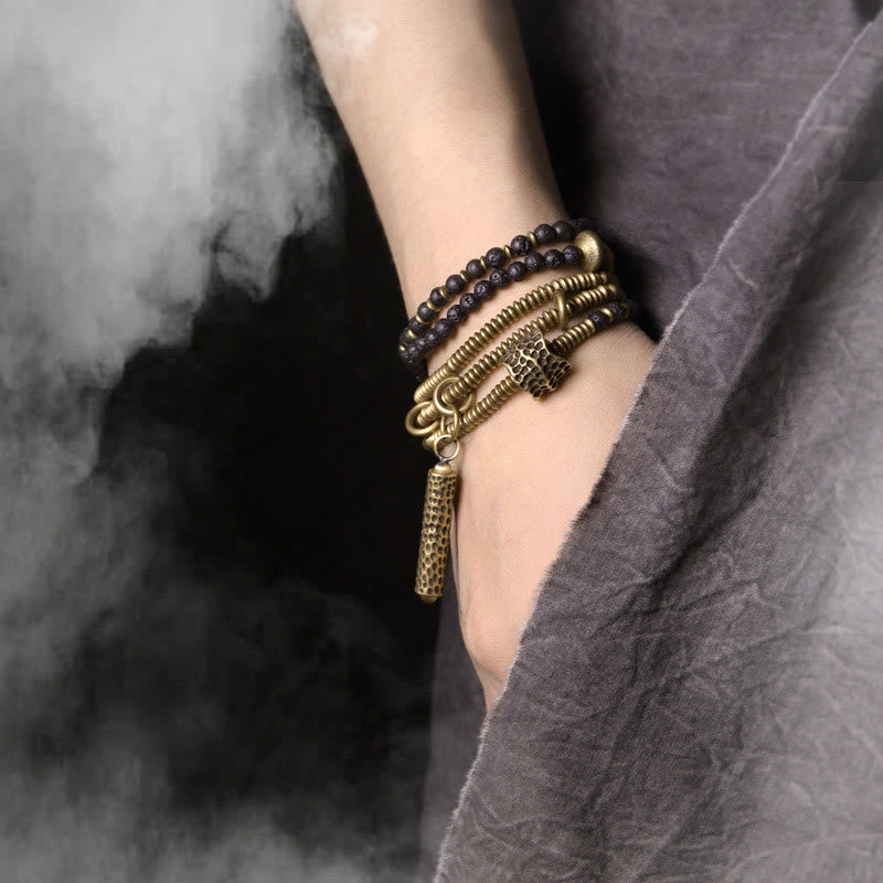 Buddha Stones Vintage Lava Rock Brass Copper Healing Multilayered Bracelet - image 1