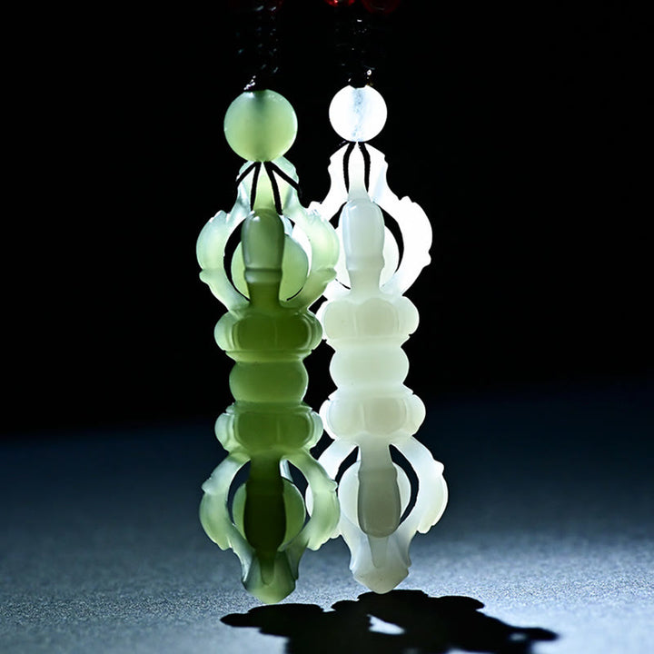 Tibetan Natural Hetian Cyan Jade White Jade Dorje Vajra Engraved Success Necklace Pendant - image 2