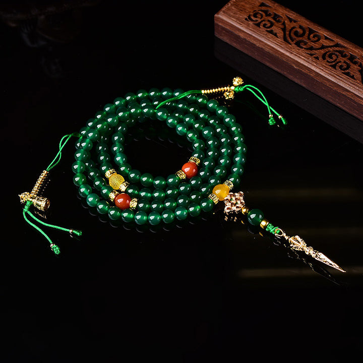 Buddha Stones 108 Beads Natural Green Agate Success Bracelet Mala - image 6