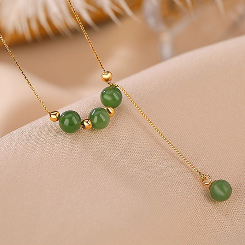 Buddha Stones 925 Sterling Silver Cyan Jade Beads Healing Necklace Pendant - image 3