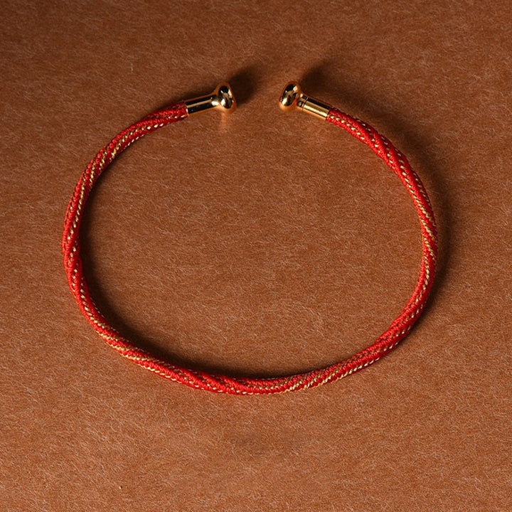 Buddha Stones Simple Design Handmade Luck Braid String Cuff Bracelet - Red Gold - image 15