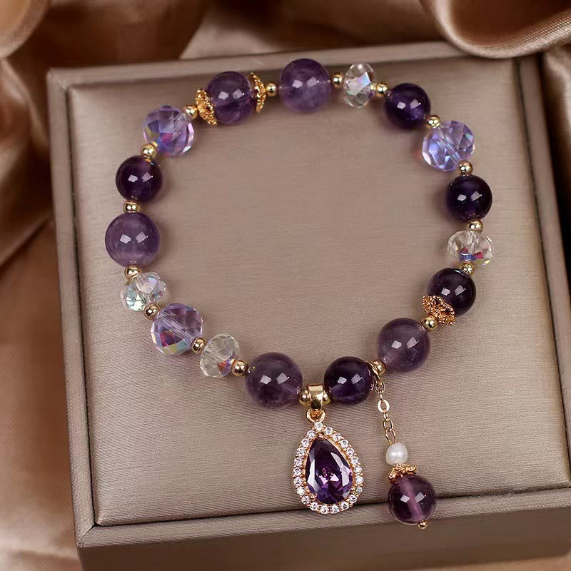 Natural Amethyst Zircon Love Heart Healing Soul Charm Bracelet - image 5