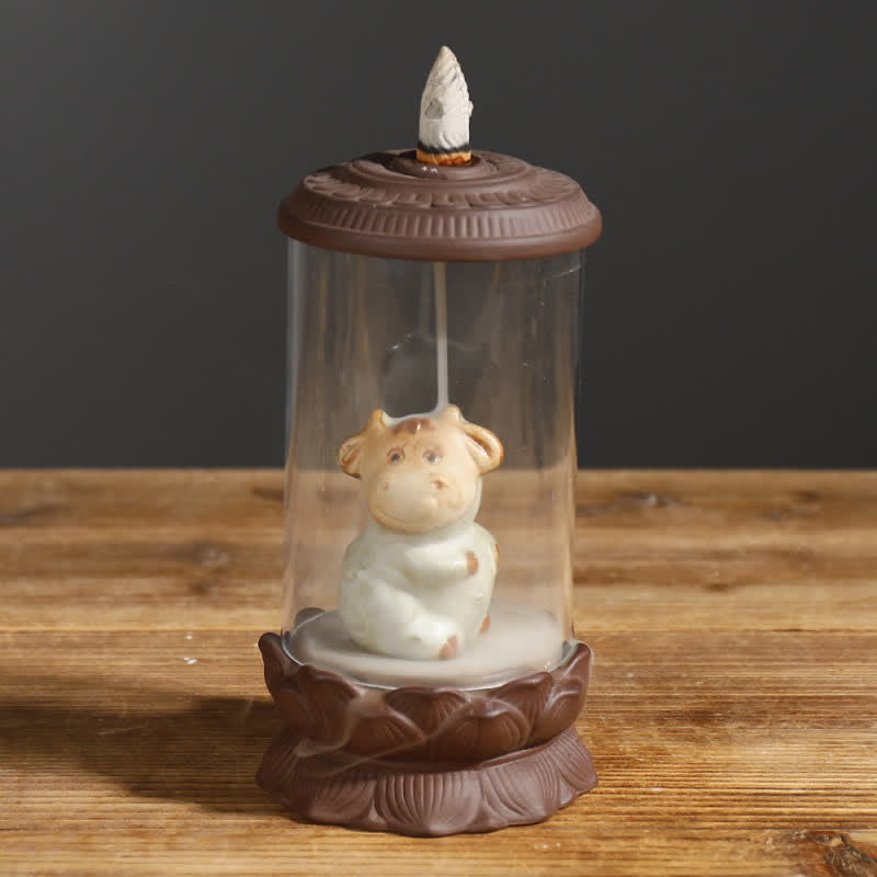 Meditation Wukong Monkey King Purple Clay Windshield Lotus Backflow Smoke Fountain Incense Burner Decoration - Cattle - image 15