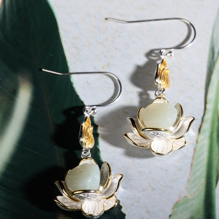 Buddha Stones White Jade Protection Harmony Drop Earrings - image 3