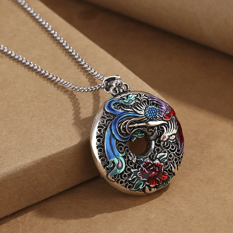 Buddha Stones Phoenix Peony Flower Luck Protection Necklace Pendant - image 6