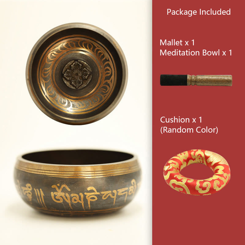 Buddha Stones Tibetan Meditation Bowl for Healing and Mindfulness Om Mani Padme Hum Singing Bowl - 3.74IN (9.5CM)(Singing Bowl&Mallet&Random Color Cushion) - image 9