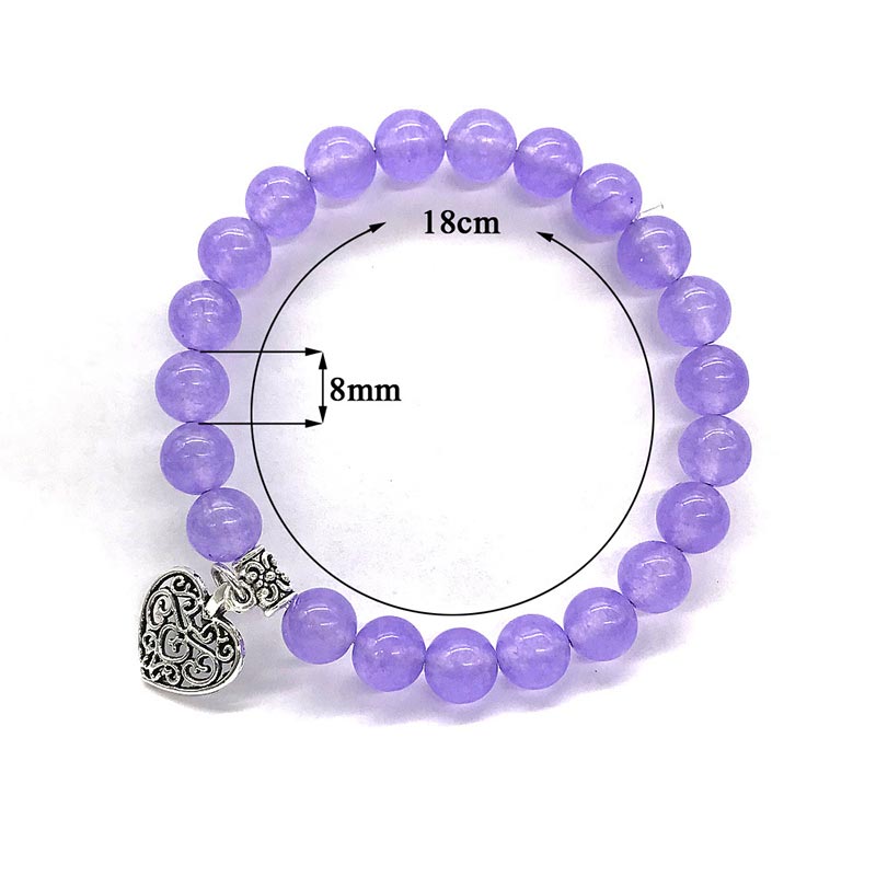 Natural Gemstone Lucky Love Heart  Charm Stretch Bracelet - image 1
