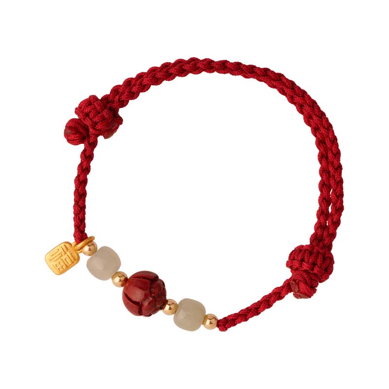 Buddha Stones Cinnabar Jade Lotus Calm Red String Weave Bracelet - image 6
