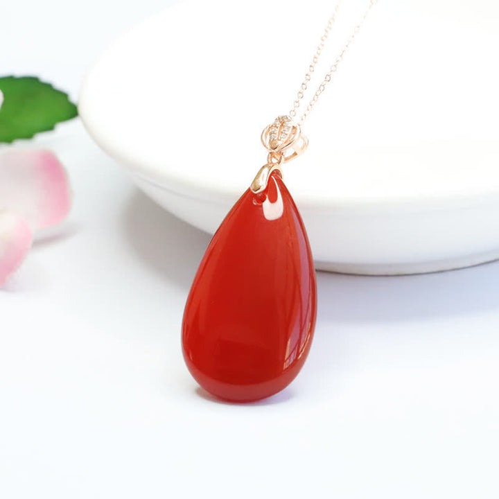 925 Sterling Silver Waterdrop Red Agate Confidence Necklace Pendant - image 2