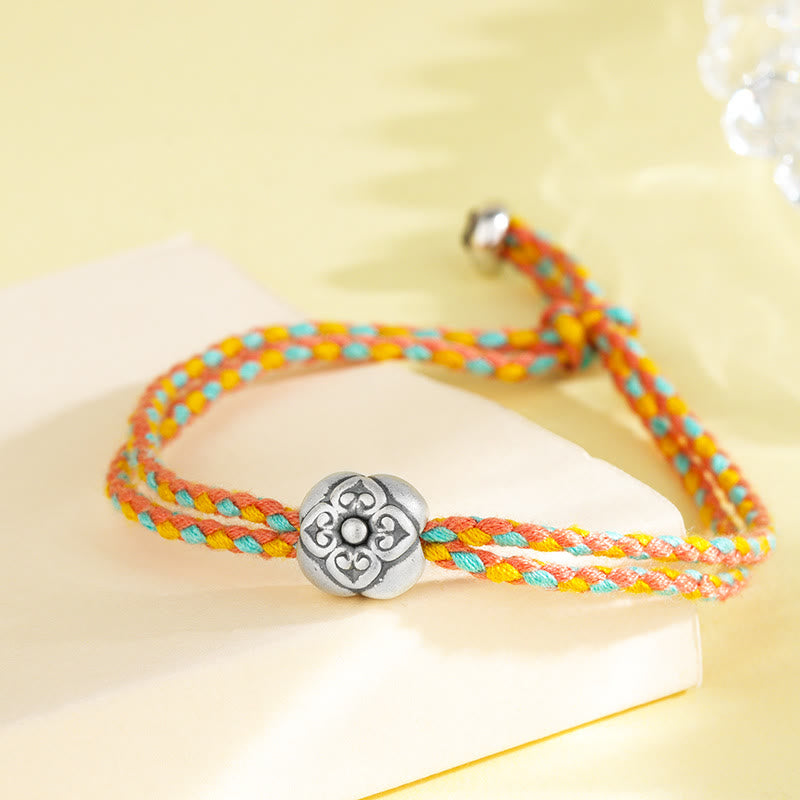 Buddha Stones 999 Sterling Silver Persimmon Luck Multicolored Braided Bracelet - image 1