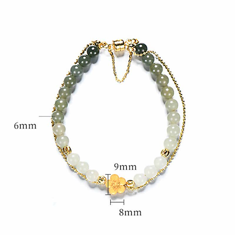 Buddha Stones 925 Sterling Silver Natural Hetian Jade Peach Blossom Luck Chain Bracelet - image 9