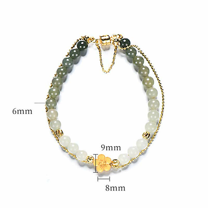 Buddha Stones 925 Sterling Silver Natural Hetian Jade Peach Blossom Luck Chain Bracelet - image 9