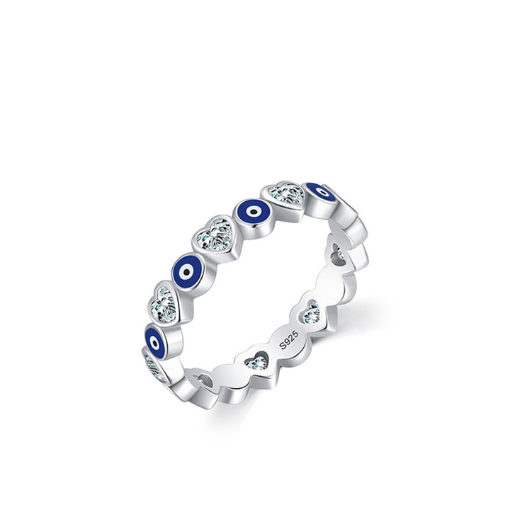 Buddha Stones 925 Sterling Silver Evil Eye Love Heart Zircon Blessing Ring - image 4