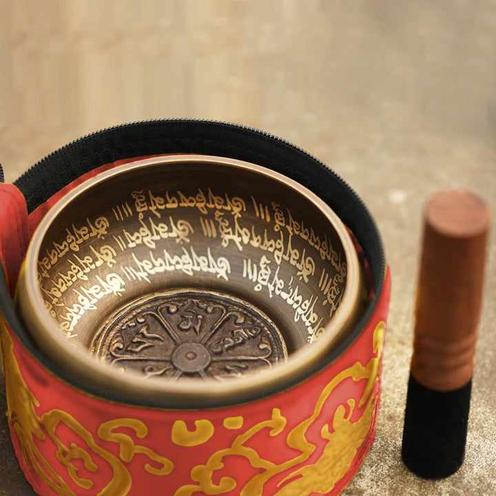 Buddha Stones Tibetan Meditation Sound Bowl Handcrafted for Healing and Mindfulness Singing Bowl Set - Red - image 8