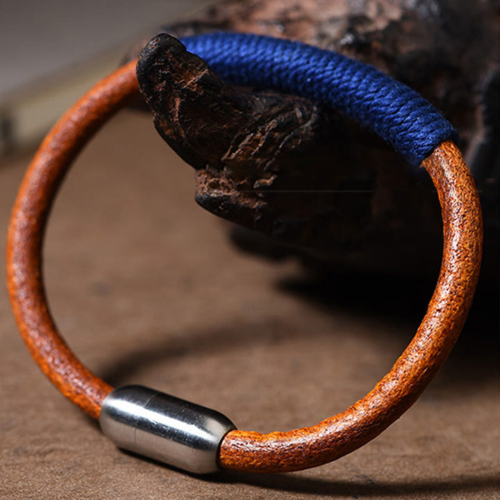 Buddha Stones Tibetan Leather Handmade Five Elements Luck Braid String Buckle Bracelet - image 9