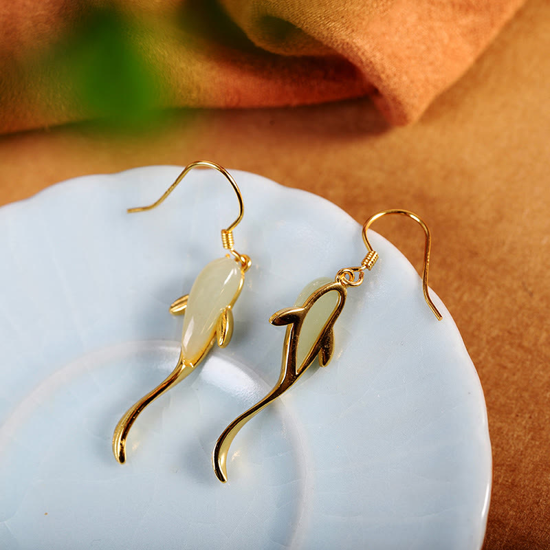 Fish Pattern Jade Luck Dangle Drop Earrings - image 7