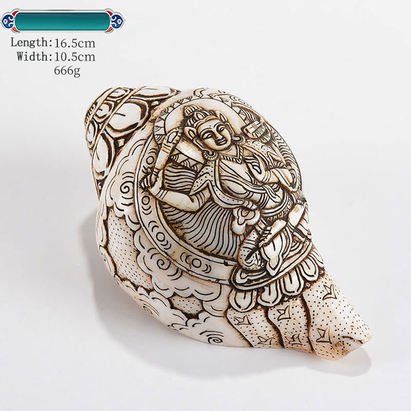Tibetan Handmade Engraved Shankha Buddha Avalokitesvara Conch Shell Wealth Decoration - Manjushri 16.5*10.5cm - image 11