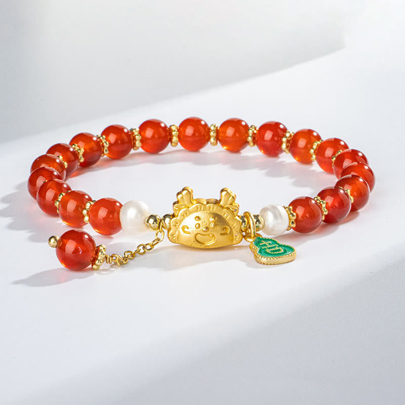 Buddha Stones Year Of The Dragon Natural Red Agate Pink Crystal Black Onyx Dumpling Luck Fu Character Bracelet - Red Agate(Confidence♥Calm)(Wrist Circumference 14-16cm) - image 0