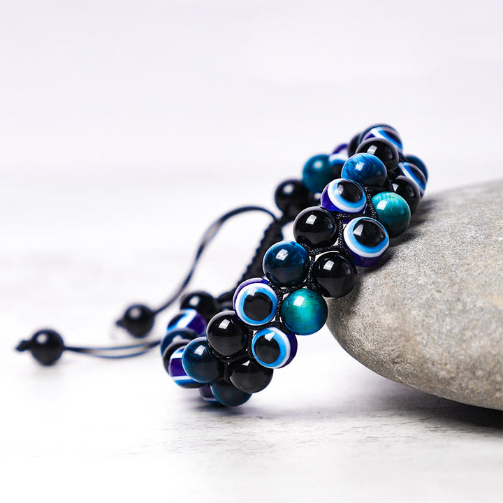 Buddha Stones Evil Eye Hematite Tiger Eye Protection Beaded Bracelet - image 5