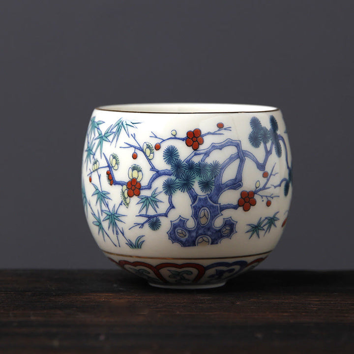 Buddha Stones Vintage Plum Blossom Pine Bamboo Phoenix Kirin Lion Dancing Ceramic Teacup Tea Cups - Plum Blossom Pine Bamboo(5.8cm*5.5cm*95ml) - image 10