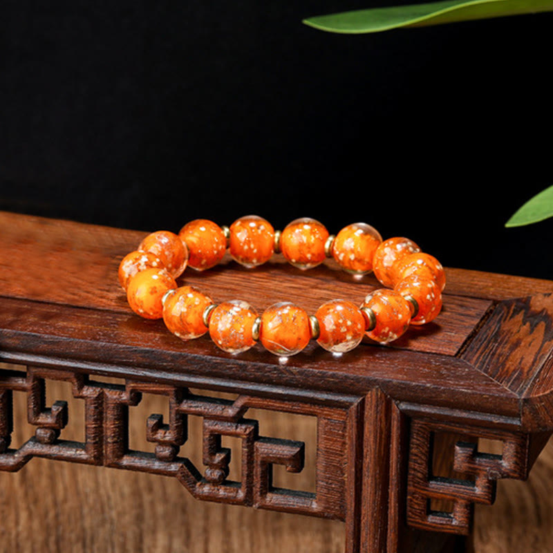 Buddha Stones Gold Swallowing Beast Family Charm Luminous Fluorescent Liuli Glass Bead Success Bracelet - Orange - Simple Version - 12mm - image 7