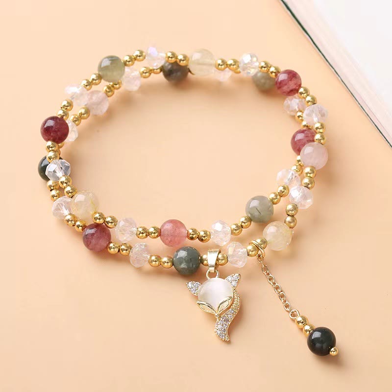 Buddha Stones Multicolored Rutilated Quartz Fox Protection Double Wrap Bracelet - Rutilated Quartz(Auspiciousness♥Courage) - image 0