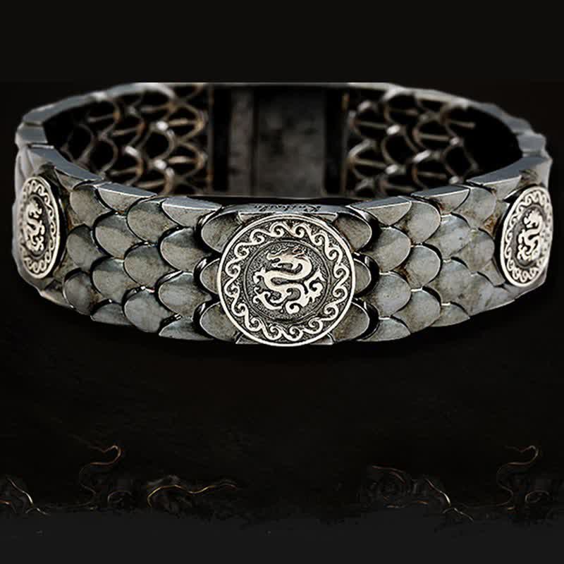 Buddha Stones 925 Sterling Silver Dragon Scales Luck Success Bracelet Bangle - image 5