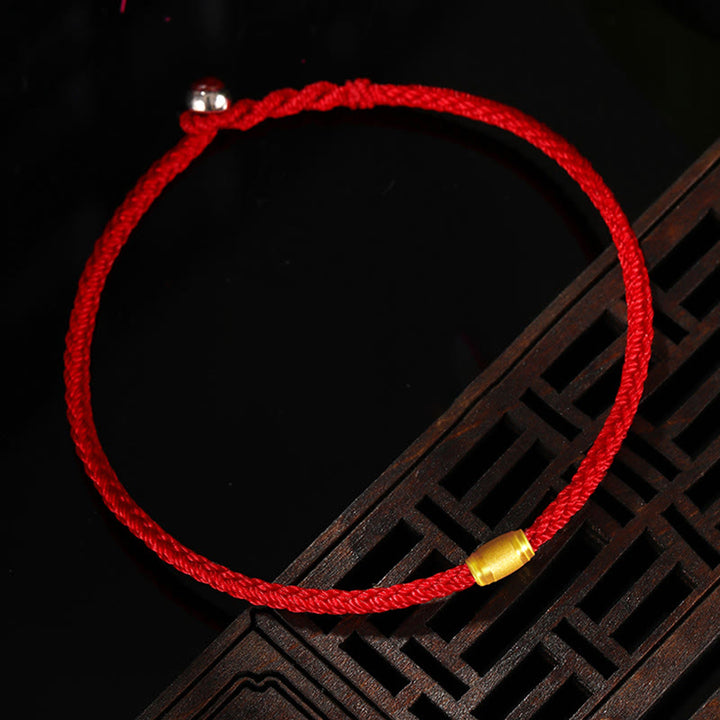 Buddha Stones 999 Gold Lucky Bead Eight Thread Peace Knot Red Rope Bracelet - image 1