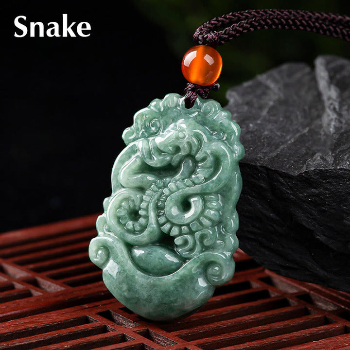 Buddha Stones Natural Jade 12 Chinese Zodiac Prosperity Necklace Pendant - Snake - image 18