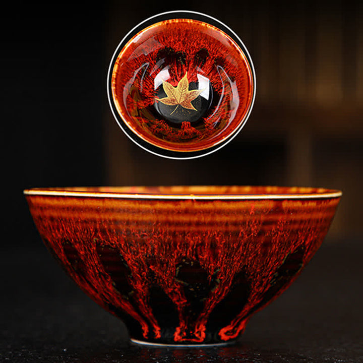 Buddha Stones Maple Leaf Colorful Ceramic Teacup Home Tea Cups - image 9