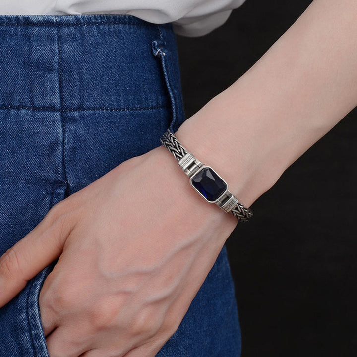 Buddha Stones Retro Blue Acrylic Dragon Keel Braided Design Healing Wealth Buckle Bracelet - image 10