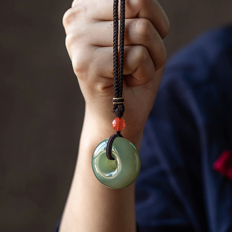 Buddha Stones Natural Round Jade Gray Jade Peace Buckle Luck Necklace Pendant - image 6