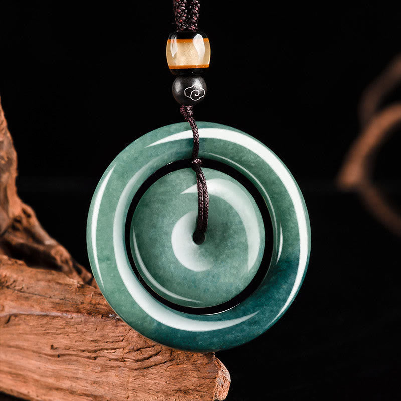 Buddha Stones Natural Round Jade Peace Buckle Luck Prosperity Necklace Pendant - image 1
