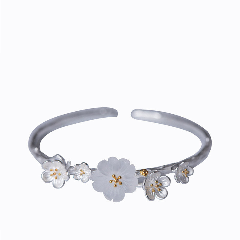 Buddha Stones 925 Sterling Silver Plum Flower Blessing Bracelet Adjustable Bangle - image 6