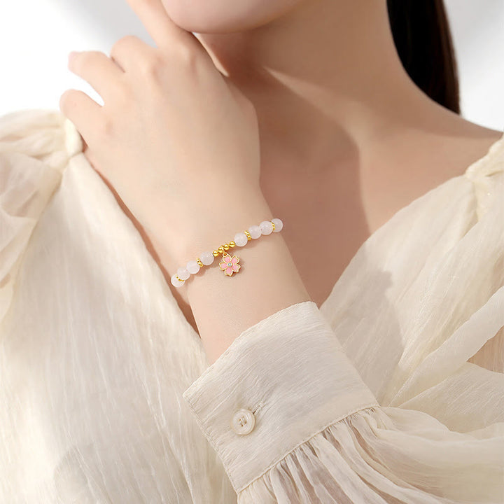 Buddha Stones 925 Sterling Silver Hetian White Jade Cherry Blossom Protection Bracelet - image 2