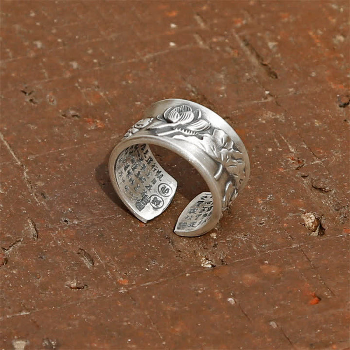 Buddha Stones 999 Sterling Silver Luck Koi Fish Lotus Heart Sutra Wealth Ring - image 8