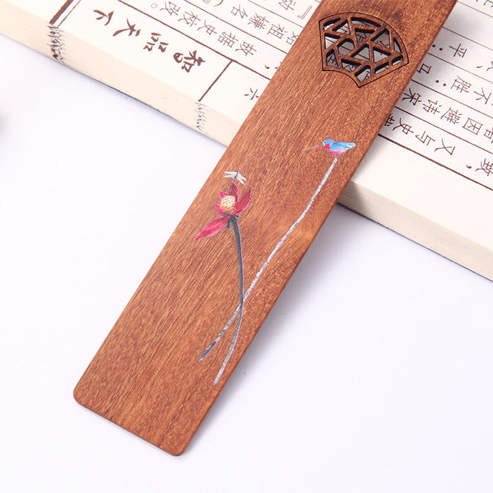 Buddha Stones 4Pcs Four Seasons Plum Orchid Bamboo Chrysanthemum Peking Opera Mask Wood Bookmarks With Gift Box - image 6