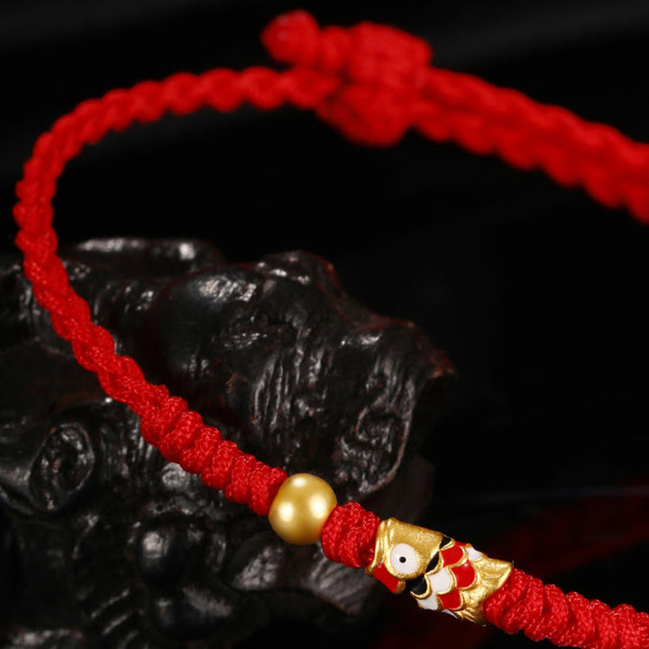 Buddha Stones 999 Gold Luck Koi Fish Handcrafted Braided String Bracelet - image 5