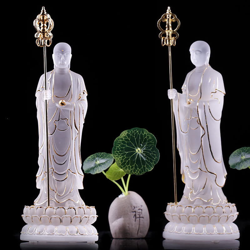 Buddha Stones Handmade Ksitigarbha Bodhisattva Figurine Liuli Crystal Art Piece Serenity Statue Home Decoration - image 14