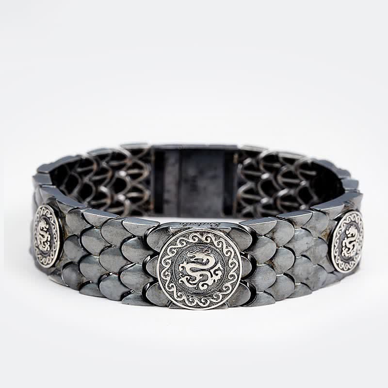 Buddha Stones 925 Sterling Silver Dragon Scales Luck Success Bracelet Bangle - 21cm - image 0