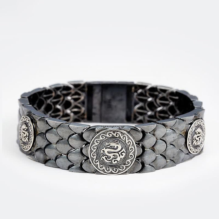 Buddha Stones 925 Sterling Silver Dragon Scales Luck Success Bracelet Bangle - 21cm - image 0